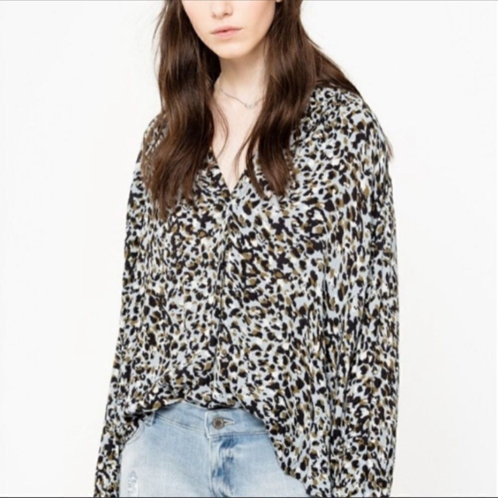 Zadig & Voltaire Tink Leo Crinkle Top in Size S